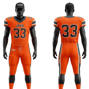 Uniforme de football américain pour hommes en maille polyester premium 260 GSM, avec bandes latérales marron, respirant, logo personnalisé en twill. - Product Image 5