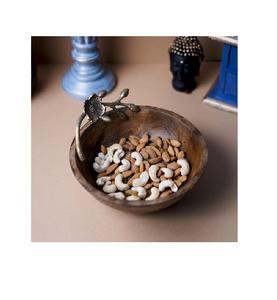 Cuenco de madera de acacia con ensalada de frutas de tamaño mediano Cuenco de madera de calidad premium con mango de tallo de flor a la venta - Product Image 6