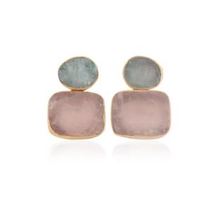 Pendientes de latón chapados en oro de 18 quilates con tachuelas de piedras surtidas para mujeres y niñas, joyería al por mayor, pendientes de moda hechos a mano de latón - Product Image 3
