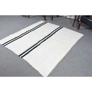 Alfombra Vintage, Alfombra Turca de 5.2x5.5 pies, Alfombra de Lana Blanca Ombré - Product Image 3