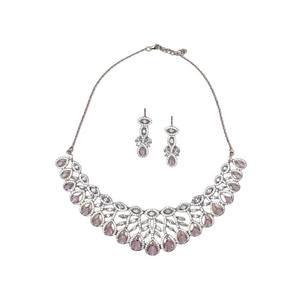 Indulge Luxe Radiant Rose Quartz Poire Forme CZ Pierre Spinale Oxydé Collier Motifs Floraux Ensembles de Bijoux de Mode sur Fiançailles - Product Image 1