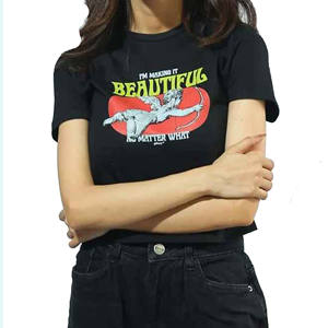 เสื้อครอปผ้าฝ้ายระบายอากาศแขนสั้นลำลองสำหรับผู้หญิงใส่ฤดูร้อนมีโลโก้และสีตามสั่ง - Product Image 5