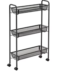 OEM/ODM Slim metal mesh utility bathroom tier <b>trolley</b> with wheels, space-saving <b>storage</b> cart for narrow areas Viet Nam - Product Image 1