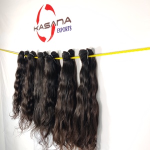 Extensiones de cabello humano natural indio 100%, máquina virgen cruda de onda profunda suelta sin procesar, cutícula de doble trama alineada para mujeres - Product Image 1