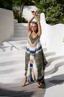Robe longue élégante à motif uni Tie-Dye 100% Coton Écologique Lavable à volants de haute qualité pour les vacances