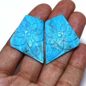 Cabujón tallado de turquesa Arizona Natural de 60 quilates talla de flores turquesa partido par piedras preciosas tamaño 45X28MM - Product Image 4
