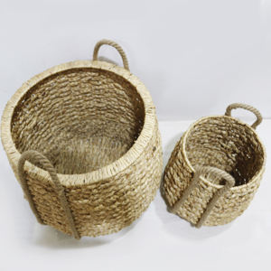 Eco-Friendly Seagrass Water Hyacinth Woven <b>Baskets</b> With Handle, Storage Containers For <b>Laundry</b> & Home Use - Product Image 5