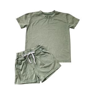 Summer Wear Acid Wash <strong>Clothes</strong> Sets Short Sleeve T-shirts and Shorts 2pcs <strong>Kids</strong> Girls Suits 100% Cotton Outfits Solid Custom Logo