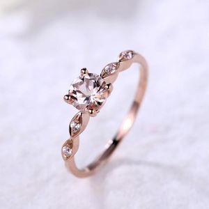 Bague de fiançailles en or rose 14Kt Morganite rose Bagues de luxe en or massif avec de vrais diamants personnalisés - Product Image 3