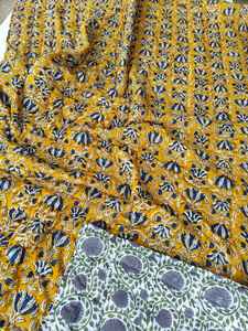 Reversible Floral Block Print Cotton Razai Jaipuri Winter Quilt - Product Image 2
