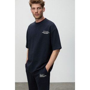 Conjunto de Camisetas de Cuello Redondo de Algodón Orgánico para Hombre - Azul Marino con Detalle Estampado por <span class=keywords><strong>SAITO</strong></span> - Product Image 1