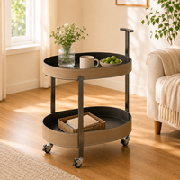 Table console ovale moderne et écologique à 2 niveaux en cuir PU avec roulettes pour le salon