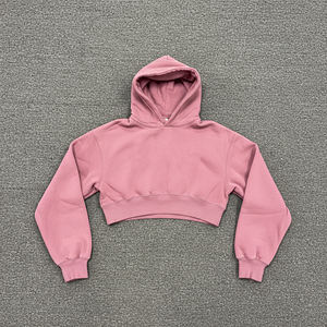 Nouveaux sweats à capuche pour femmes de qualité supérieure et tendance, vêtements décontractés quotidiens, coupe ample, épaules tombantes, couleur unie, sweats à capuche courts pour femmes - Product Image 5