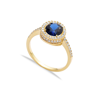 Forma redonda zafiro CZ piedra turca hecha a mano al por mayor 925 anillo de racimo de plata esterlina joyería de las mujeres - Product Image 1