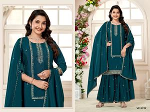 ชุดปาร์ตี้ที่สวยงาม salwar สำหรับผู้ใหญ่ชุดเดรสทำงานปักลายลำดับจาก Chinon พร้อมที่จะส่องแสงเสื้อผ้าปากีสถานอินเดีย - Product Image 3