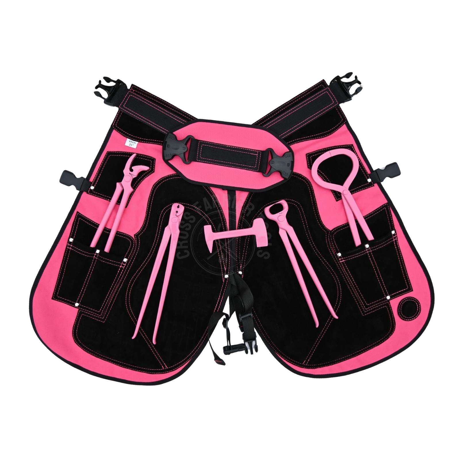 เครื่องมือช่างเกือกม้าสีชมพู พร้อมผ้ากันเปื้อนช่างเกือกม้า