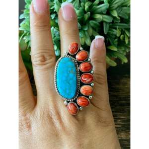 Tony Yazzie <b>Turquoise</b> Sterling Silver Adjustable Statement <b>Ring</b> Size 7.5 - Product Image 2