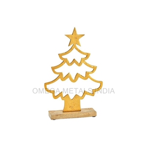 Golden Finishing Unique Design Metal Tabletop Christmas Tree Figurine & <b>Desk</b> Sculpture for Home Office - Product Image 2