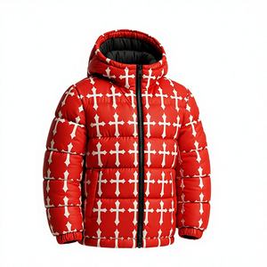 Chaqueta acolchada con capucha y estampado de Cruz Roja para hombre, abrigo de burbujas cálido de invierno, ropa de calle de moda, prendas de abrigo personalizadas al por mayor - Product Image 1