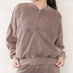 Survêtement pour femme, style urbain, délavé à l'acide, pantalon de jogging taille haute, fermeture éclair, survêtement délavé à l'acide pour femme, look vintage confortable, 2026 - Product Image 3