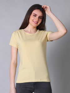 Camiseta básica de media manga de lona Beige estirable Premium ODM para mujer, Camiseta básica de verano para mujer, camiseta elástica Premium de talla grande - Product Image 2