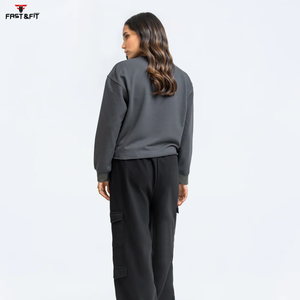 Venta caliente de alta calidad Casual sólido Drop-shoulder sudadera de mujer diseño personalizado cuello redondo algodón superior frontal Logo posición - Product Image 5