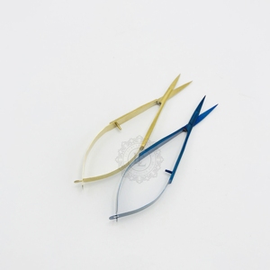 Ciseaux à cils de beauté en acier inoxydable, revêtement plasma bleu doré, droits et pointus, ciseaux à pointe incurvée durables, vente en gros - Product Image 4