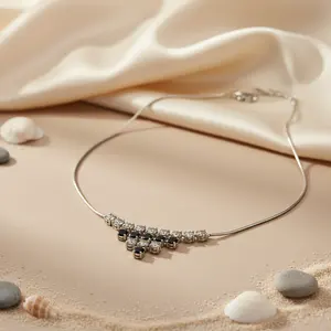 Elegant Women's Silver Necklace with Cubic Zirconia <b>Crystal</b> Jewelry - Product Image 1