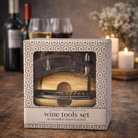Ensemble d'outils à vin avec tire-bouchon en forme de baril en bois, ouvre-bouteille, bouchon, verseur – Coffret cadeau pour la vente en gros et la personnalisation