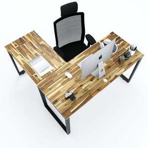 L-Shaped 140x140cm Acacia Wood <b>Desk</b> with Assembled Iron Legs Industrial Style <b>Foldable</b> for <b>Office</b> Hospital or Home-HBWD014 - Product Image 3