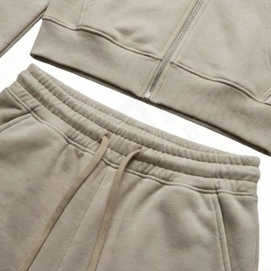 Ensemble de survêtement décontracté pour femmes avec logo personnalisé, uni, tendance, surdimensionné, broderie, pantalon de sport, fermeture éclair, haut à manches longues, deux pièces - Product Image 5