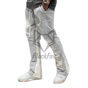 Pantalon de survêtement évasé droit décontracté pour hommes, imprimé soie avec broderie personnalisée, lavage vieilli, coupe régulière, pantalon en polaire - Product Image 3