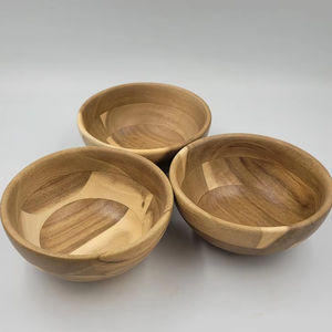 Top bol en bois poli en usine-bols de fruits à salade en bois d'acacia-bol en bambou en bois du Vietnam avec cuillère pour l'artisanat de la vaisselle à la maison - Product Image 1