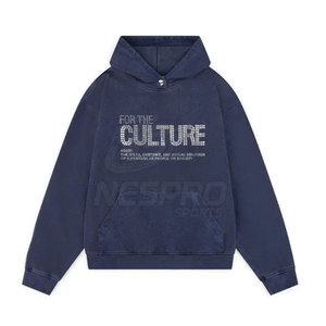 เสื้อฮู้ดสตรีทแวร์ขายดีประจำฤดูหนาว แต่งซิปและคริสตัล ผู้ชาย ผ้าฝ้าย 100% เป็นมิตรกับสิ่งแวดล้อม ออกแบบเองได้ - Product Image 1