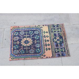Alfombra Turca Vintage, Alfombra Pequeña de 1.6x2.5 pies, Alfombra con Puntos Azules y Verdes - Product Image 4