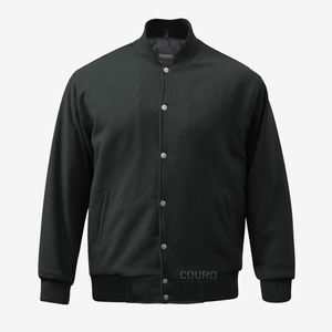 Veste universitaire en coton noir pour hommes, manches or clair, boutons couverts au motif Letterman pour l'hiver, service de vente en gros OEM disponible - Product Image 1