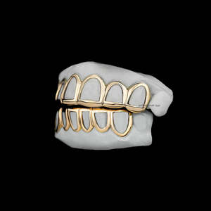Juego de Rejillas Dentales Personalizadas con Contorno Dorado, Huecas en la Parte Superior e Inferior, Acabado Pulido, Estilo Minimalista Hip Hop para Hombre - Product Image 6
