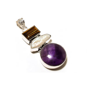 Pendentifs en améthyste naturelle en gros d'usine, argent sterling 925, pierres précieuses fines faites à la main, forme tendance, charme bohème, or - Product Image 2