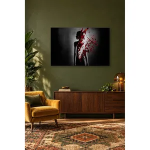 Silueta de Mujer Fida que se convierte en Pétalos de Rosa Roja, Impresión en Lienzo - Product Image 4