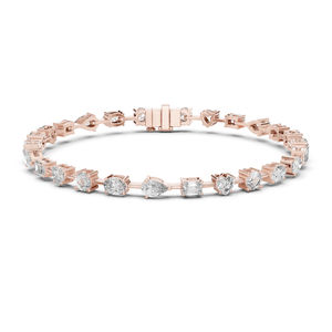 14K Yellow <b>Gold</b> Heart Emerald Oval Pear Lab-Grown Diamond Party Wear Bracelet for Women - Product Image 3