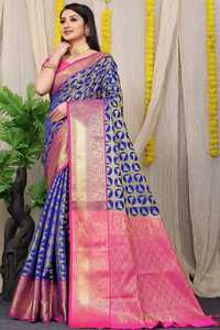 Sari de Seda Tejido a Mano de Kanchipuram, Diseño de Moda, para Fiestas y Bodas, Venta al por Mayor en Línea - Product Image 2
