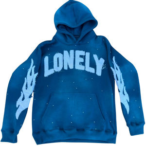 Nouvelle qualité hommes détresse broderie soleil fondu lavage à l'acide avec strass sérigraphie sweats à capuche disponibles en DTF DTG 100% coton - Product Image 1