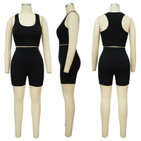 Nouveaux ensembles de sport d'hiver pour femmes en tricot côtelé uni avec boutons, shorts de gym personnalisables à taille haute, style cycliste, 100 % coton
