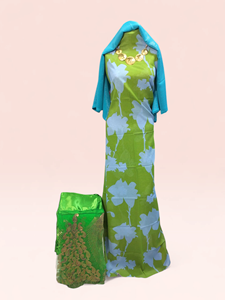 Vestido Dirac Suizo Floral Verde y Azul Cielo con Tela de Chal Bordada a Juego para Mujer, Ropa de Boda - Product Image 1