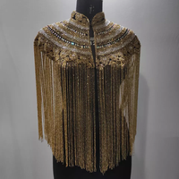 Poncho/Capa Vintage de Otoño, Talla Grande, Diseño de Diseñador, Bordado a Mano con Lentejuelas y Cuentas, Malla Transpirable, Brillante y Elegante