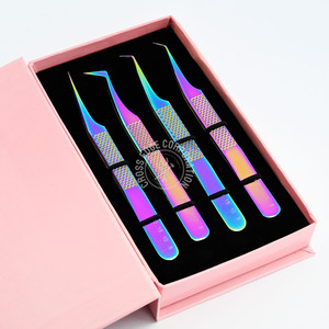 Pince à épiler d'extension de cils à pointe de 45 et 90 degrés Embouts en fibre Pince d'isolation droite Outil applicateur de cils de volume professionnel - Product Image 1