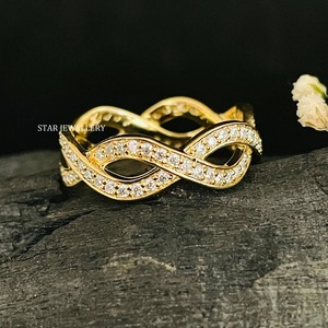 14K Solid Gold Natural Diamond Christian Luxury <b>Infinity</b> Eternity Wedding Ring - Product Image 2