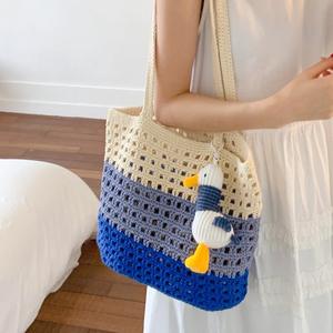 Crochet Fashionable Large Capacity <b>Straw</b> Woven Two-Handle Open Closure Women's Summer Beach Tote Shoulder <b>Bag</b> - Product Image 1