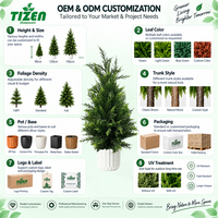 Arbre de cèdre vert artificiel de 90 cm, plante artificielle en pot, pot orange, matériau PE, résistant aux UV, pour intérieur, extérieur, bureau