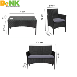 BeNK ensemble de meubles d'extérieur en rotin et osier 4 pièces modernes pour école appartement ferme salon jardin patio cour hôtel - Product Image 6